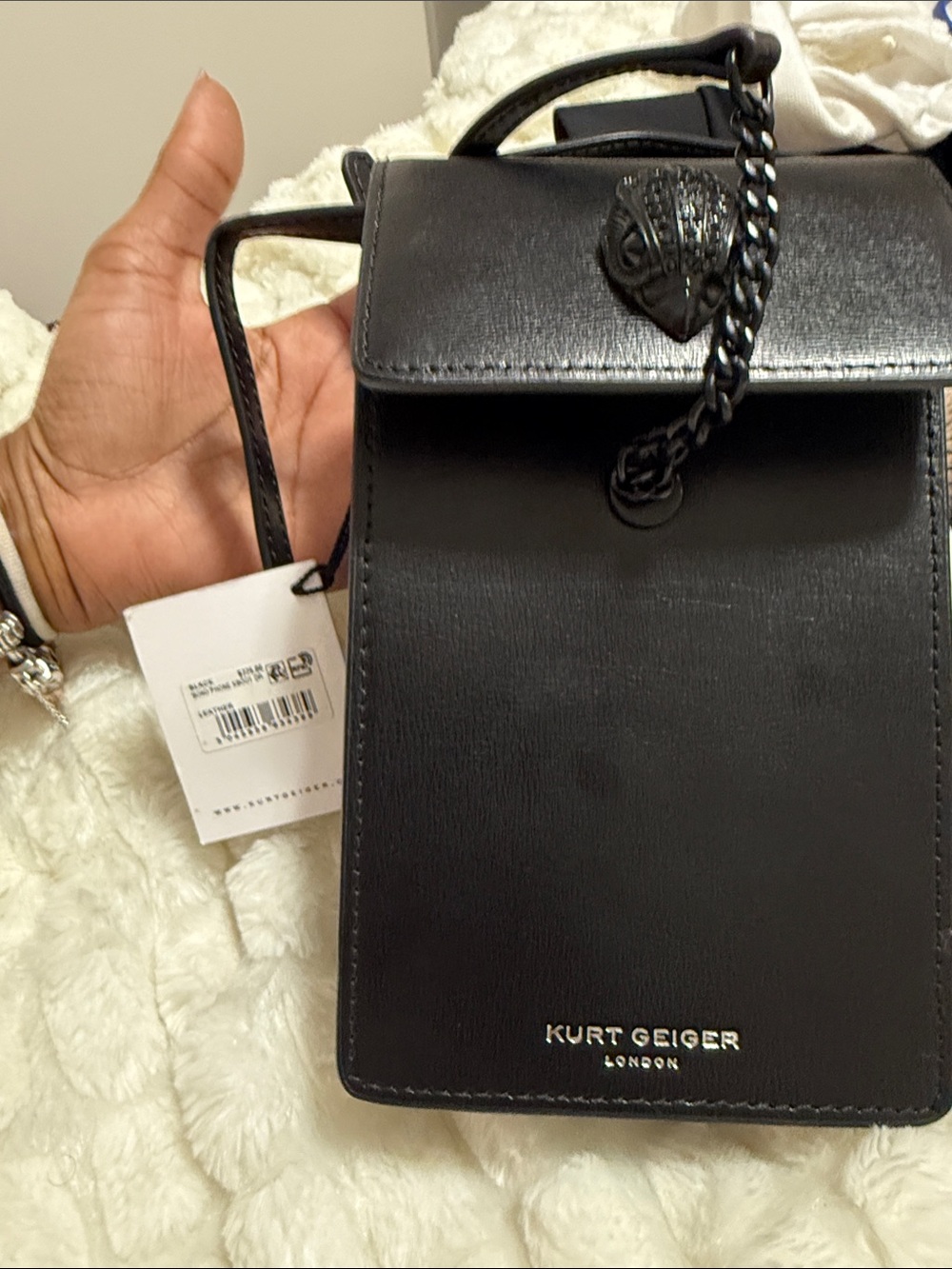 Kurt Geiger Black Structured Crossbody Bag with Chain Strap
